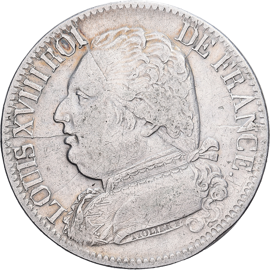 France, Louis XVIII, 5 Francs, 1814, Perpignan, Silver, EF, Gadoury:591
