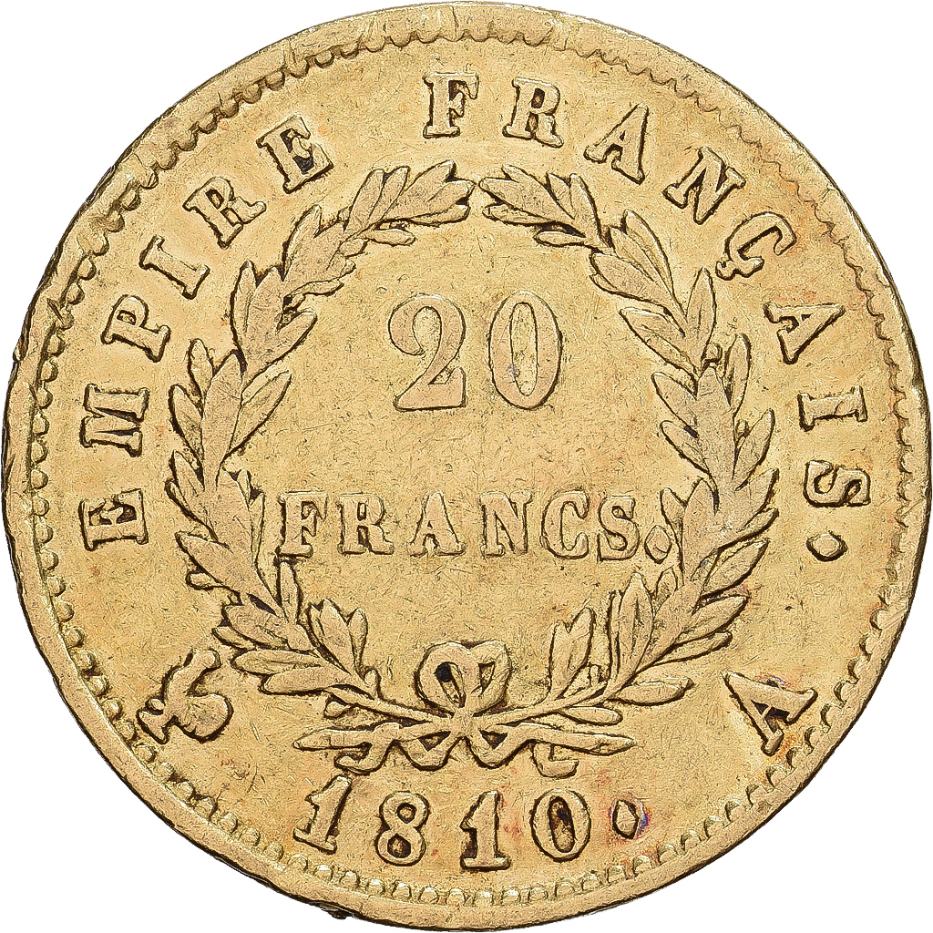 France, Napoleon I, 20 Francs, 1810, Paris, Gold, AU, Gadoury:1025