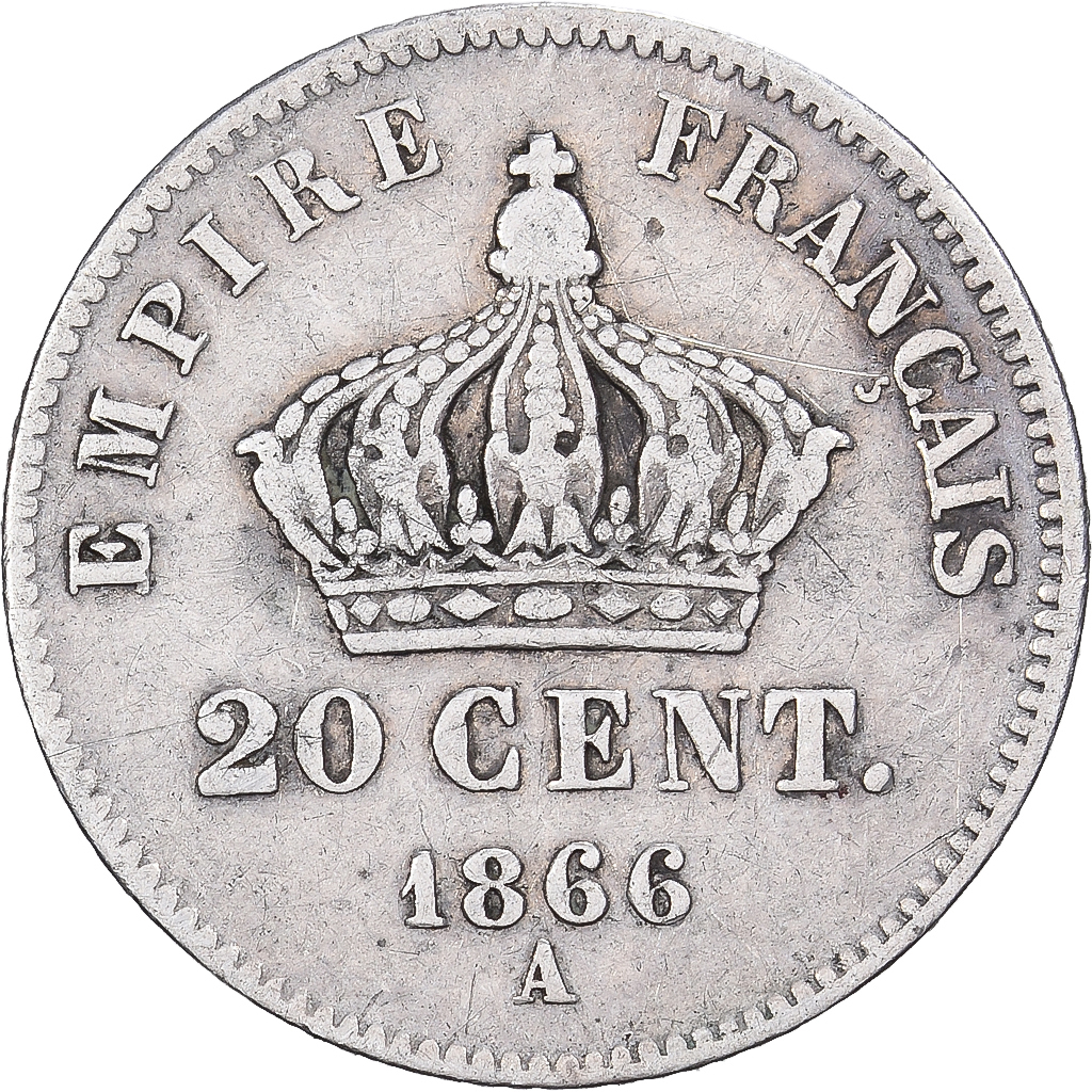 France, Napoleon III, 20 Centimes, 1866, Paris, Silver, VF(30-35), Gadoury:308