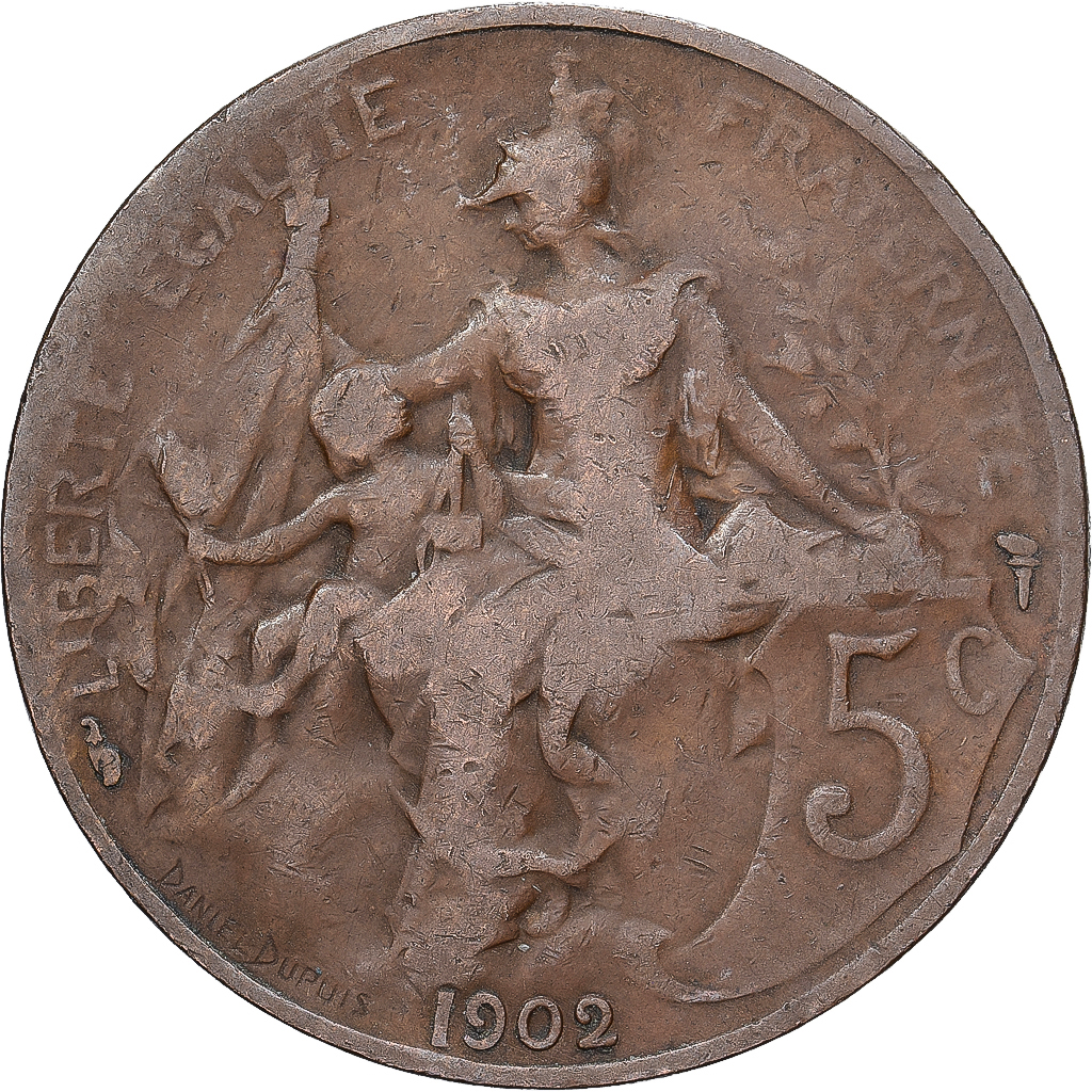 France, 5 Centimes, Dupuis, 1902, Paris, Bronze, VF(30-35), Gadoury:165, KM:842