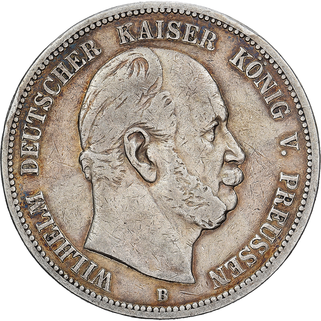 German States, PRUSSIA, Wilhelm I, 5 Mark, 1876, Breslau, Silver, EF