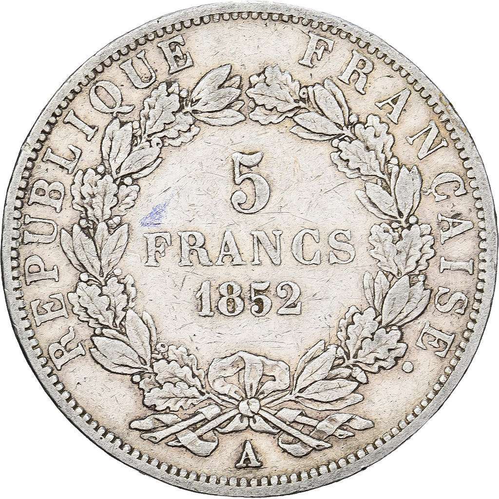 France, Louis-Napoléon Bonaparte, 5 Francs, 1852, Paris, Silver, EF(40-45)