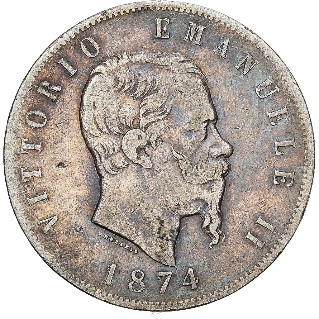 Italy, Vittorio Emanuele II, 5 Lire, 1874, Milan, Silver, VF, KM:8.3