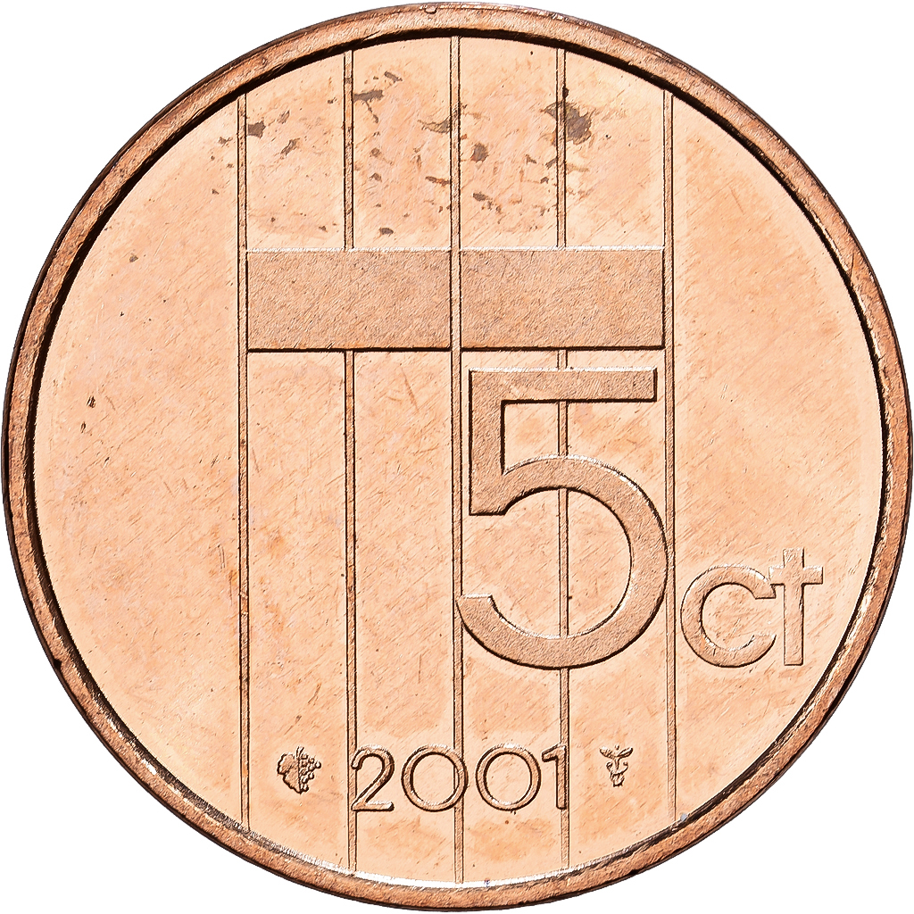 Niederlande, Beatrix, 5 Cents, 2001, PP, Bronze, VZ+, KM:202