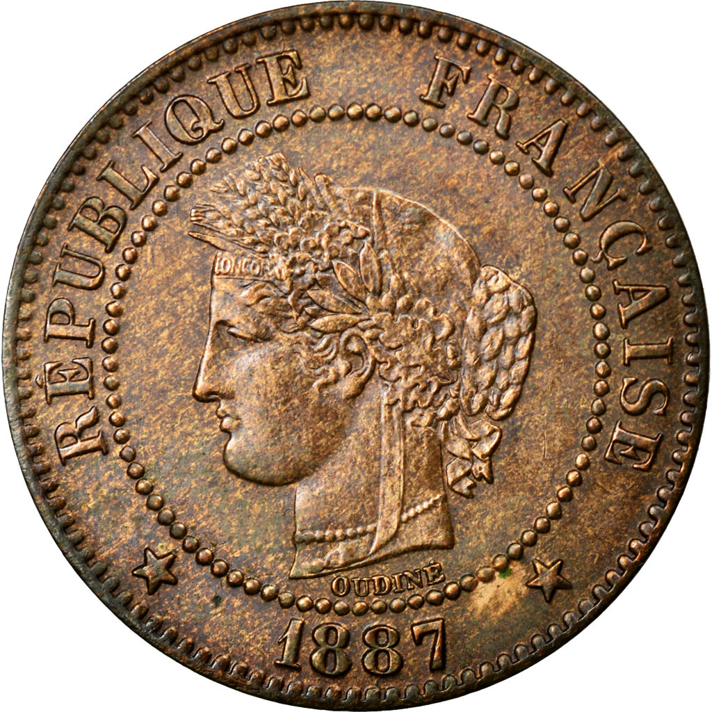 Münze, Frankreich, Cérès, 2 Centimes, 1887, Paris, SS+, Bronze, KM:827.1