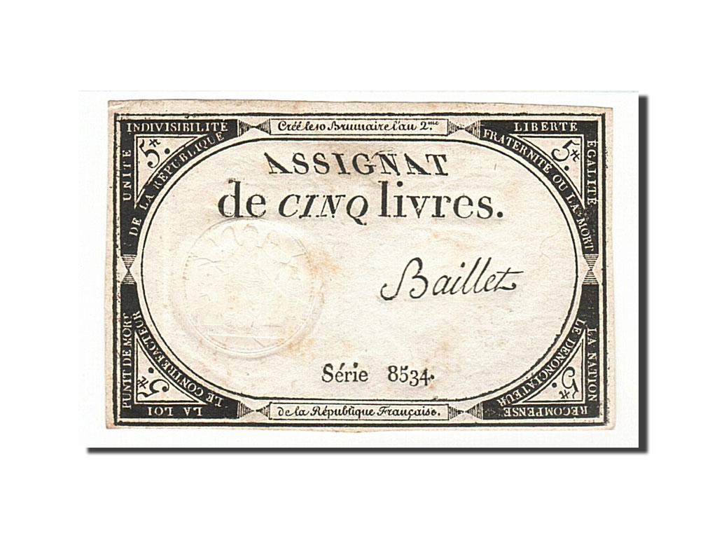 Banknote, France, 5 Livres, 1793, Baillet, EF(40-45), KM:A76, Lafaurie:171