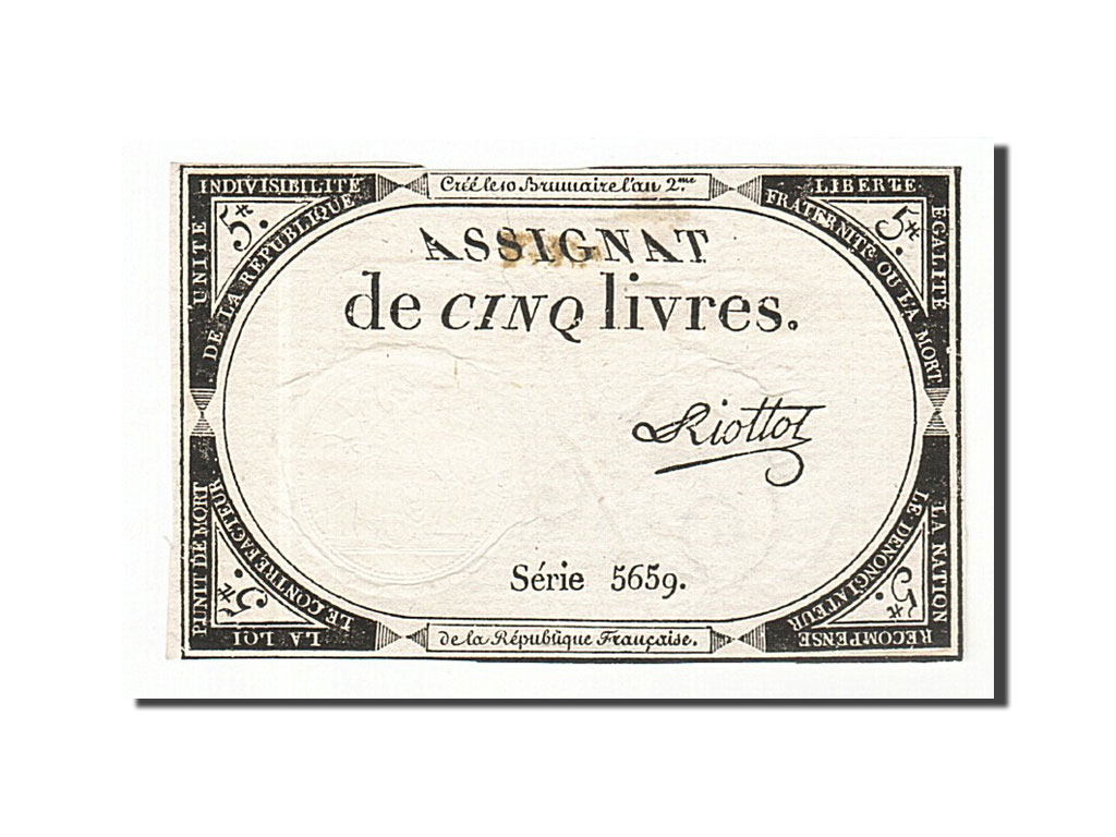 Banknote, France, 5 Livres, 1793, Riottot, EF(40-45), KM:A76, Lafaurie:171