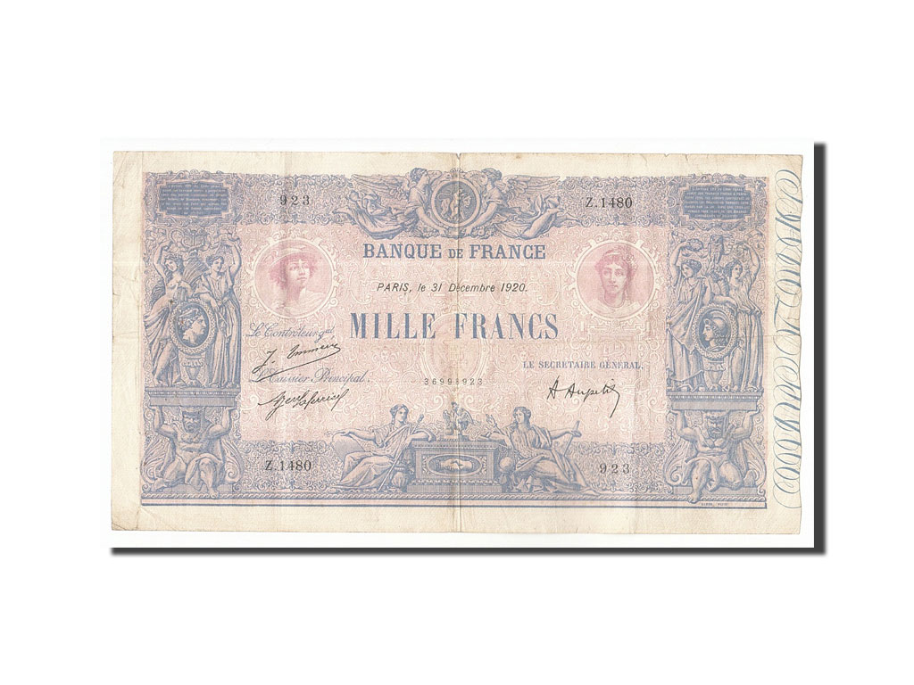Banknote, France, 1000 Francs, 1 000 F 1889-1926 ''Bleu et Rose'', 1920