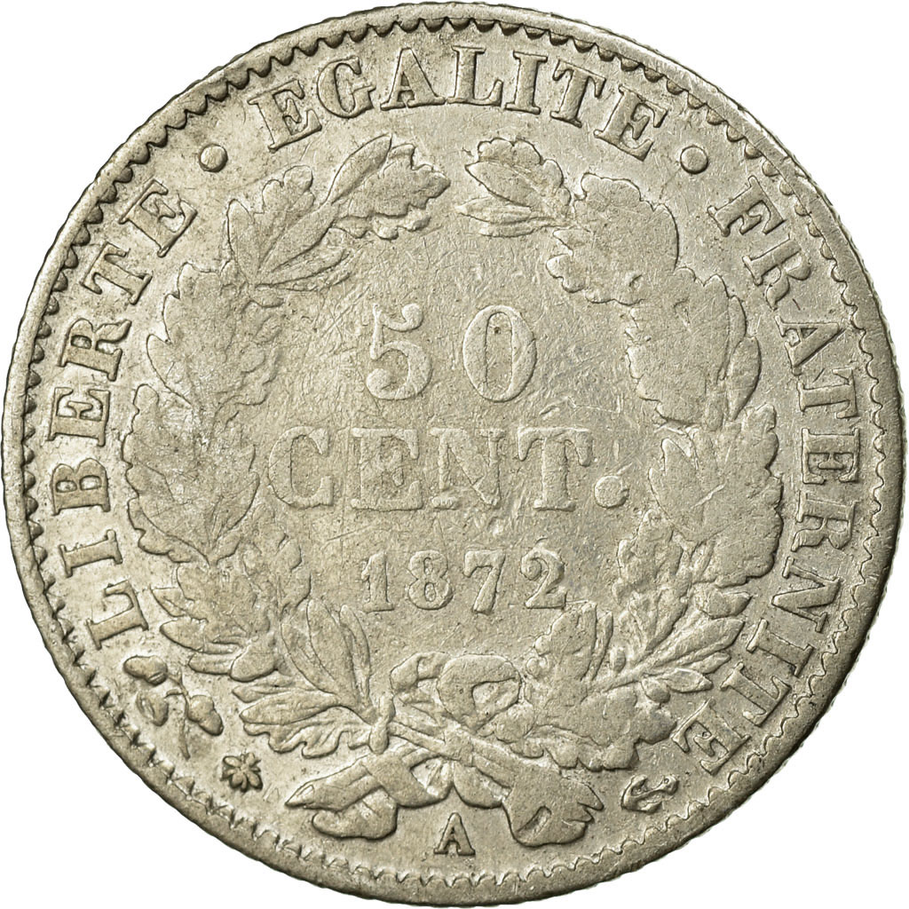 Coin, France, Cérès, 50 Centimes, 1872, Paris, , Silver, KM:834.1