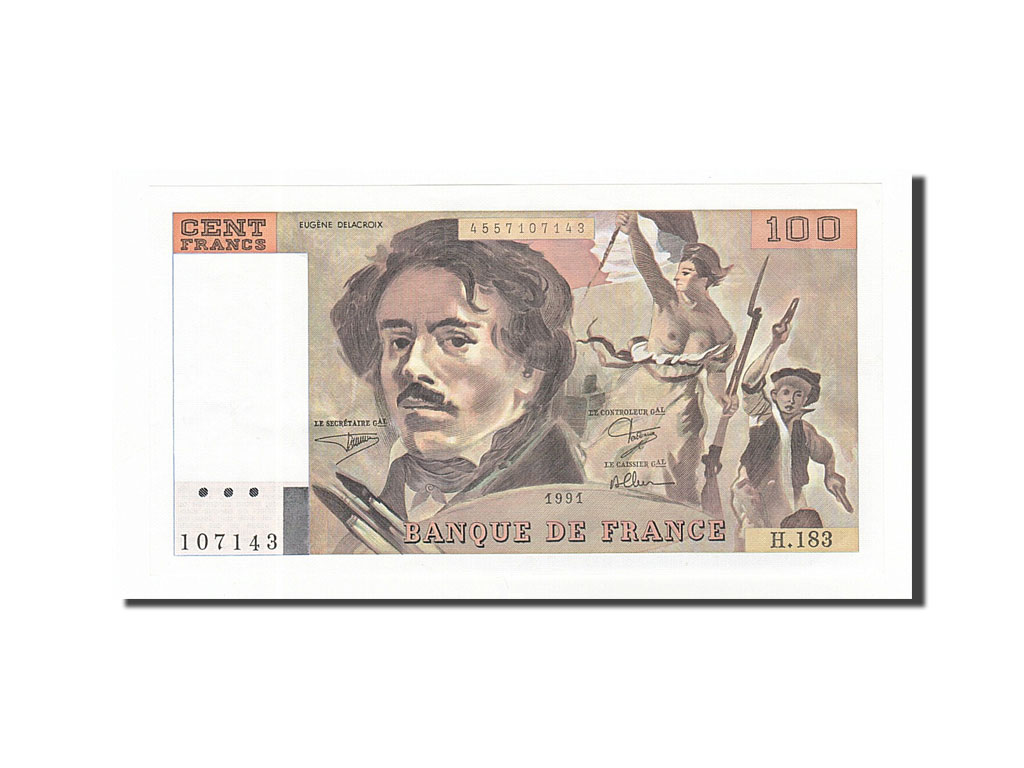 Banknote, France, 100 Francs, 100 F 1978-1995 ''Delacroix'', 1991, AU(55-58)