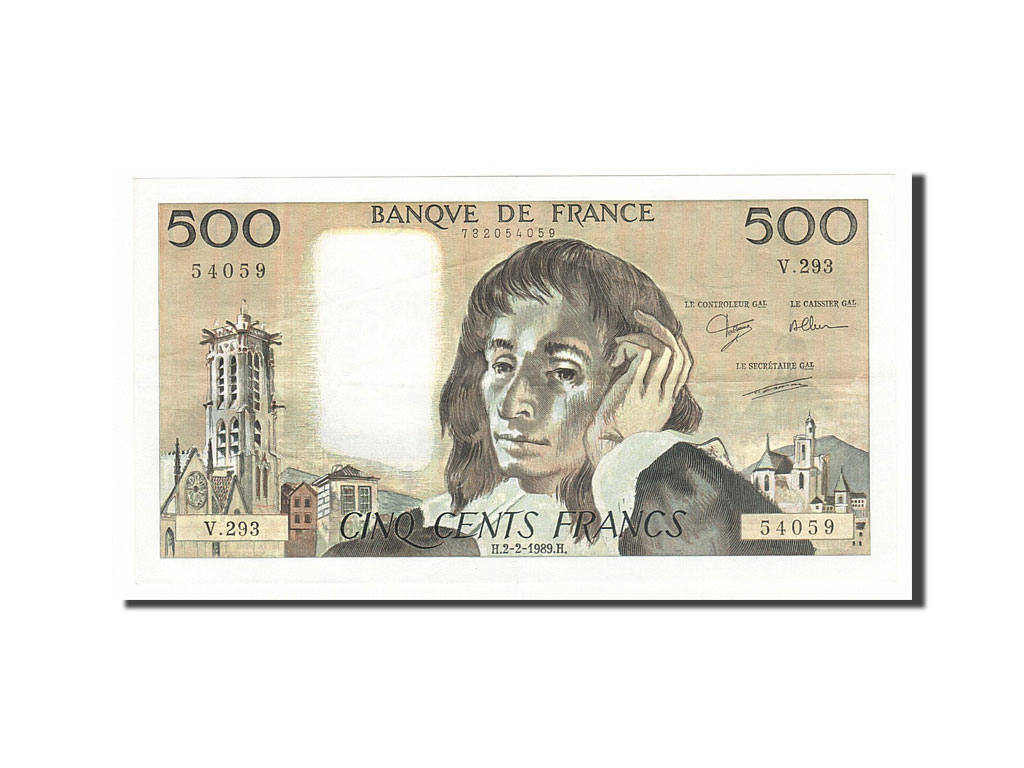 Banknote, France, 500 Francs, 500 F 1968-1993 ''Pascal'', 1989, 1989-02-02