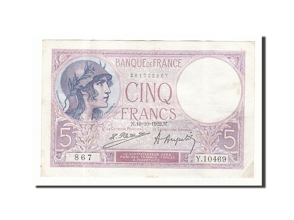 Banknote, France, 5 Francs, 5 F 1917-1940 ''Violet'', 1922, 1922-10-19