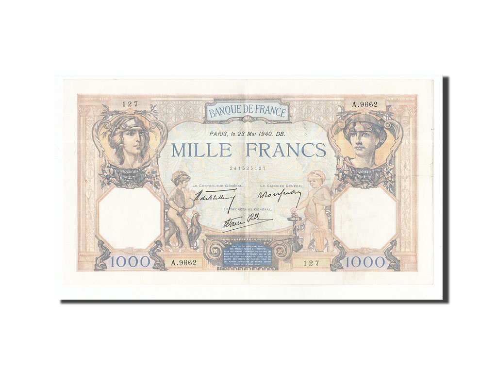 Banknote, France, 1000 Francs, 1940, 1940-05-23, AU(50-53), Fayette:38.47