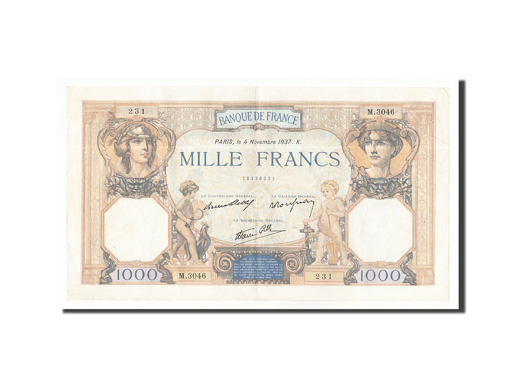 Banknote, France, 1000 Francs, 1937, 1937-11-04, AU(50-53), Fayette:38.4, KM:90b