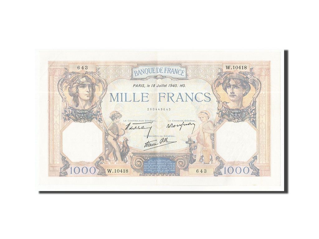Biljet, Frankrijk, 1000 Francs, 1940, 1940-07-18, SUP+, Fayette:38.50, KM:90c