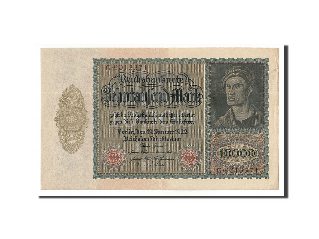 Banknote, Germany, 10,000 Mark, 1922, 1922-01-19, KM:71, AU(55-58)