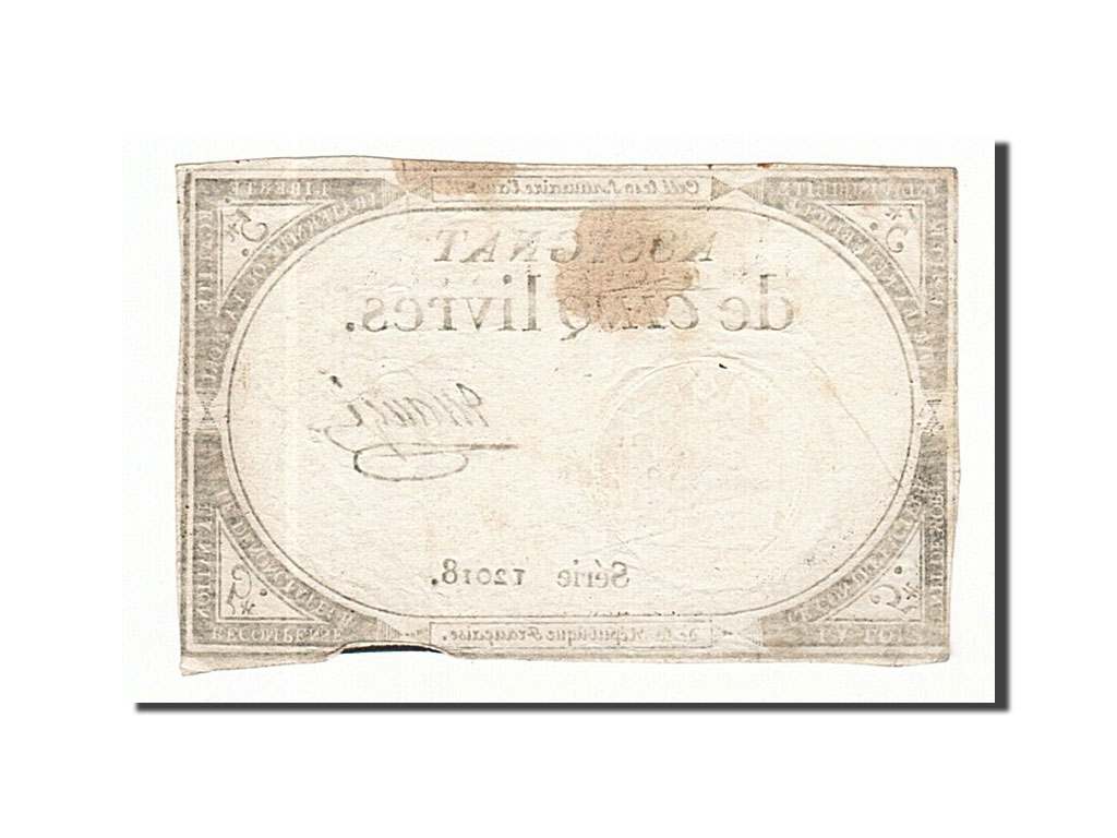 Banknote, France, 5 Livres, 1793, Maugé, 1793-10-31, EF(40-45), KM:A76