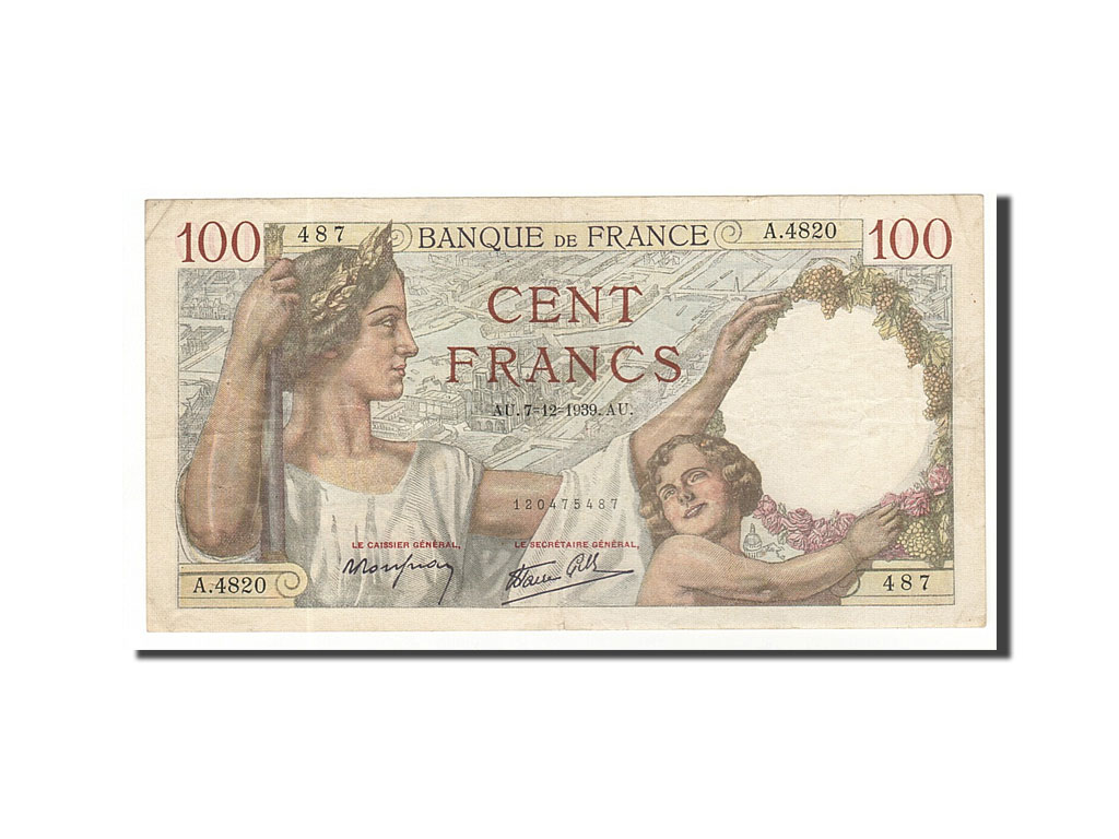 Banknote, France, 100 Francs, 1939, 1939-12-07, EF(40-45), Fayette:26.17, KM:94