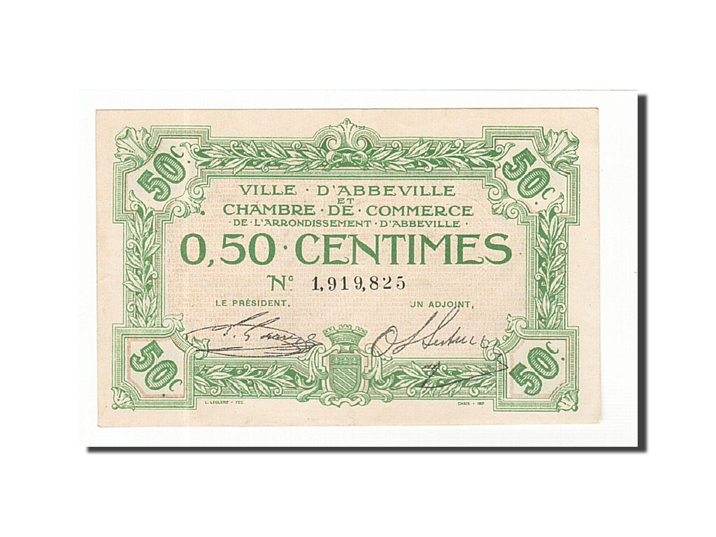 Banknote, Pirot:1-19, 50 Centimes, France, AU(55-58), Abbeville
