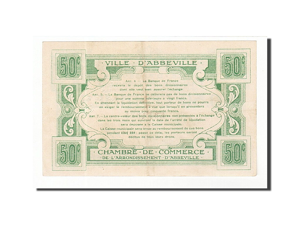 Banknote, Pirot:1-19, 50 Centimes, France, AU(55-58), Abbeville