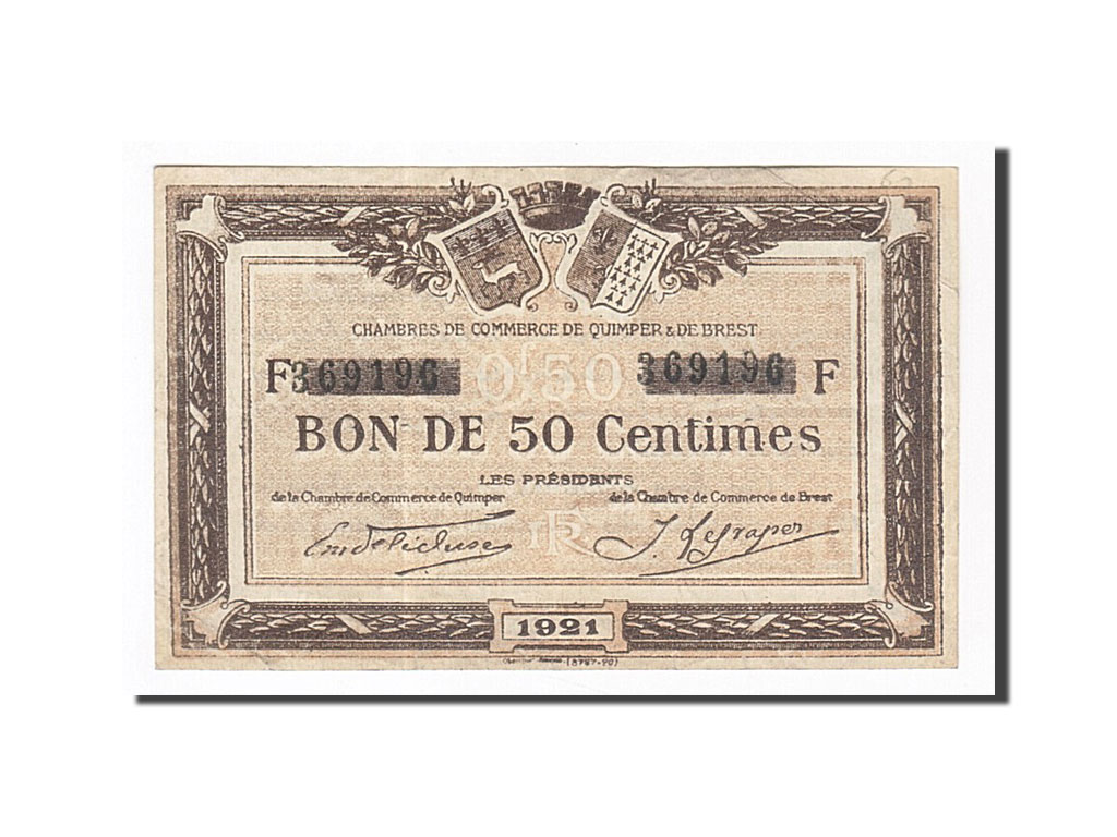 Banknote, Pirot:104-19, 50 Centimes, 1921, France, AU(55-58), Quimper et Brest