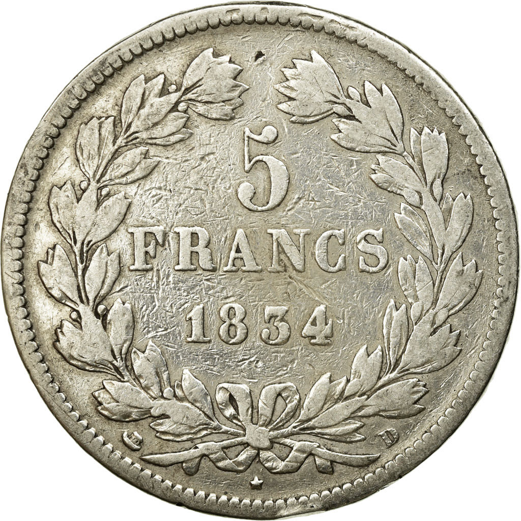 Coin, France, Louis-Philippe, 5 Francs, 1834, Lyon, , Silver, KM:749.4