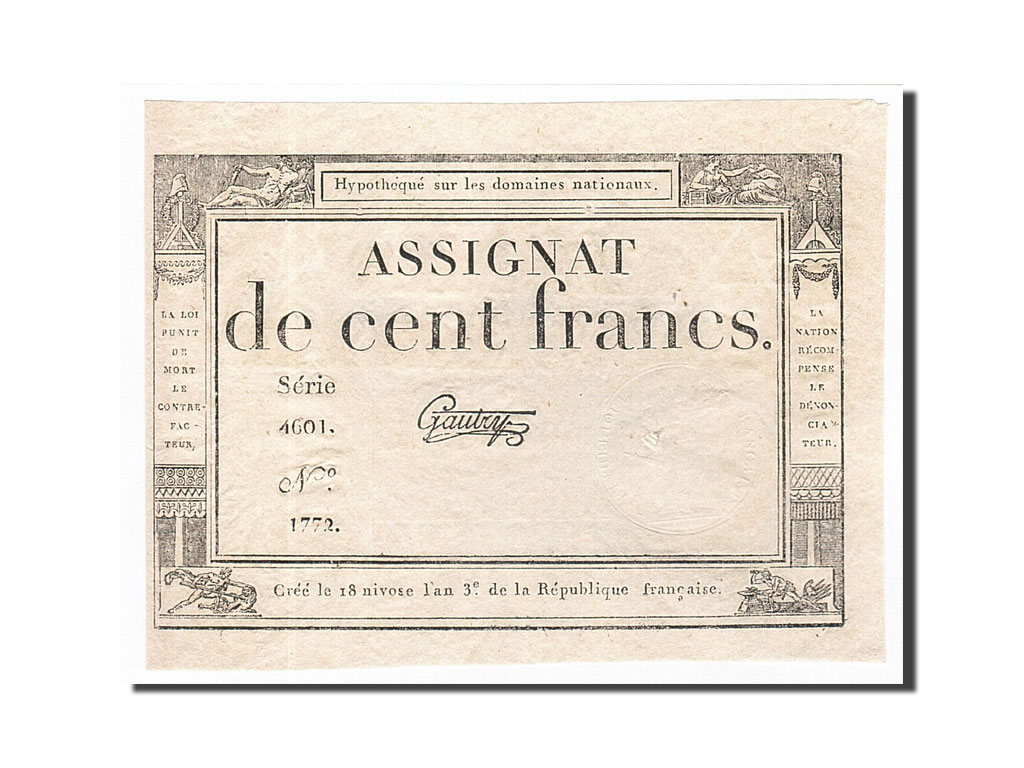 Banknote, France, 100 Francs, 1795, Gautry, 1795-01-07, AU(55-58), KM:A78