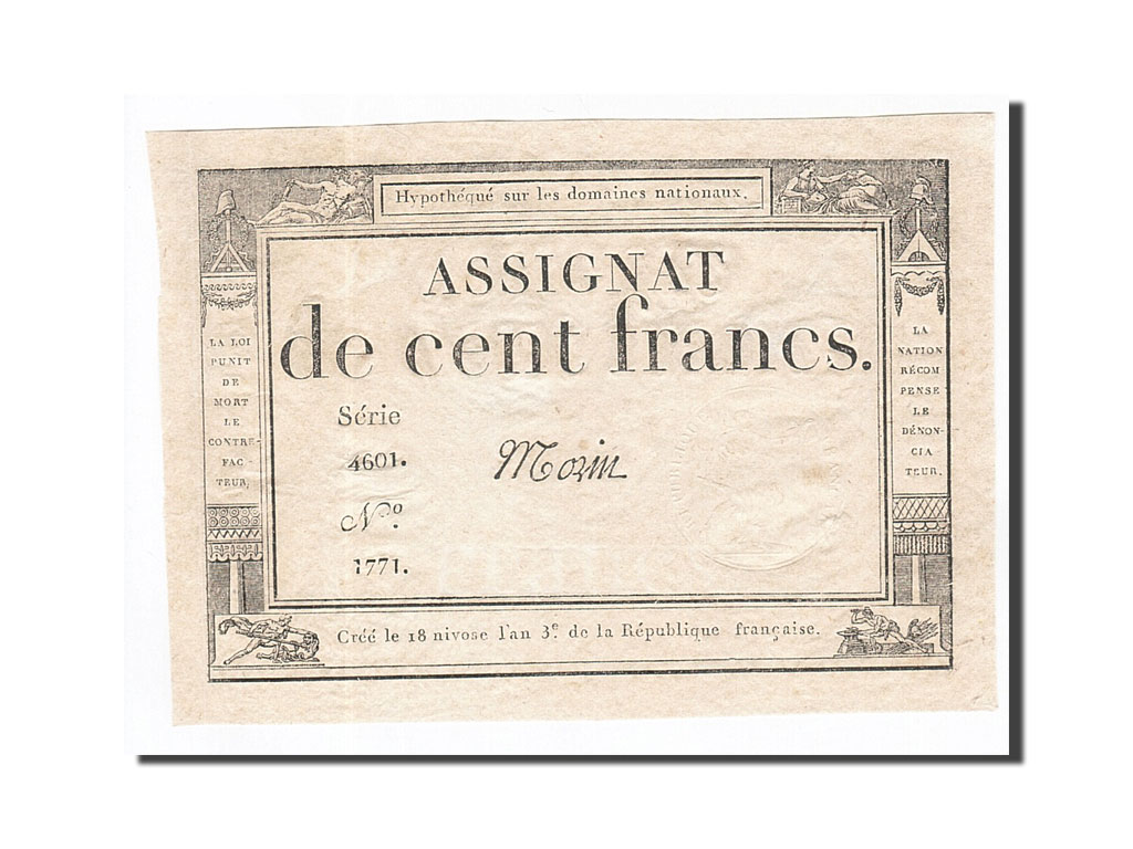 Banknote, France, 100 Francs, 1795, Morin, 1795-01-07, UNC(60-62), KM:A78