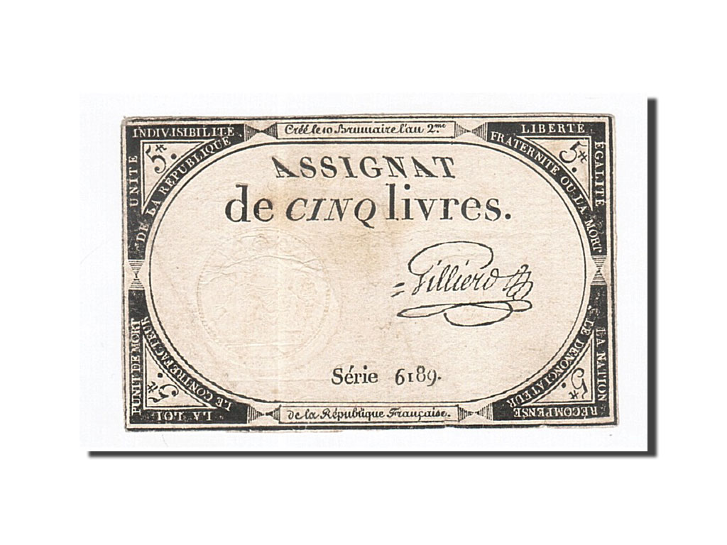 Banknote, France, 5 Livres, 1793, Gilliero, 1793-10-31, EF(40-45), KM:A76