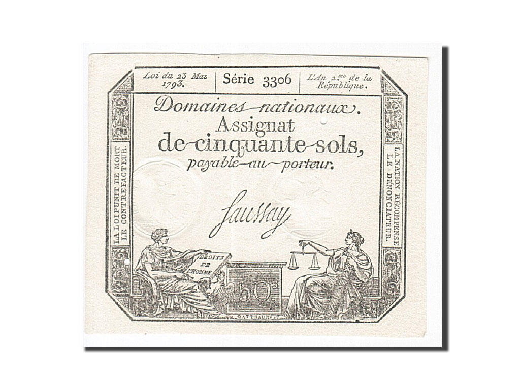 Banknote, France, 50 Sols, 1793, Saussay, 1793-05-23, UNC(65-70), KM:A70b