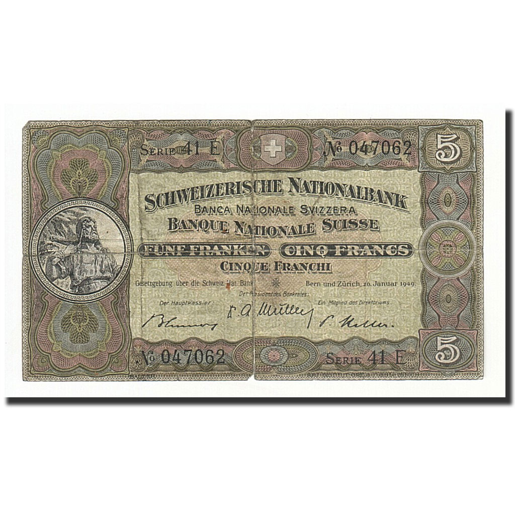 Banknote, Switzerland, 5 Franken, 1949, 1949-01-20, KM:11n, VG(8-10)