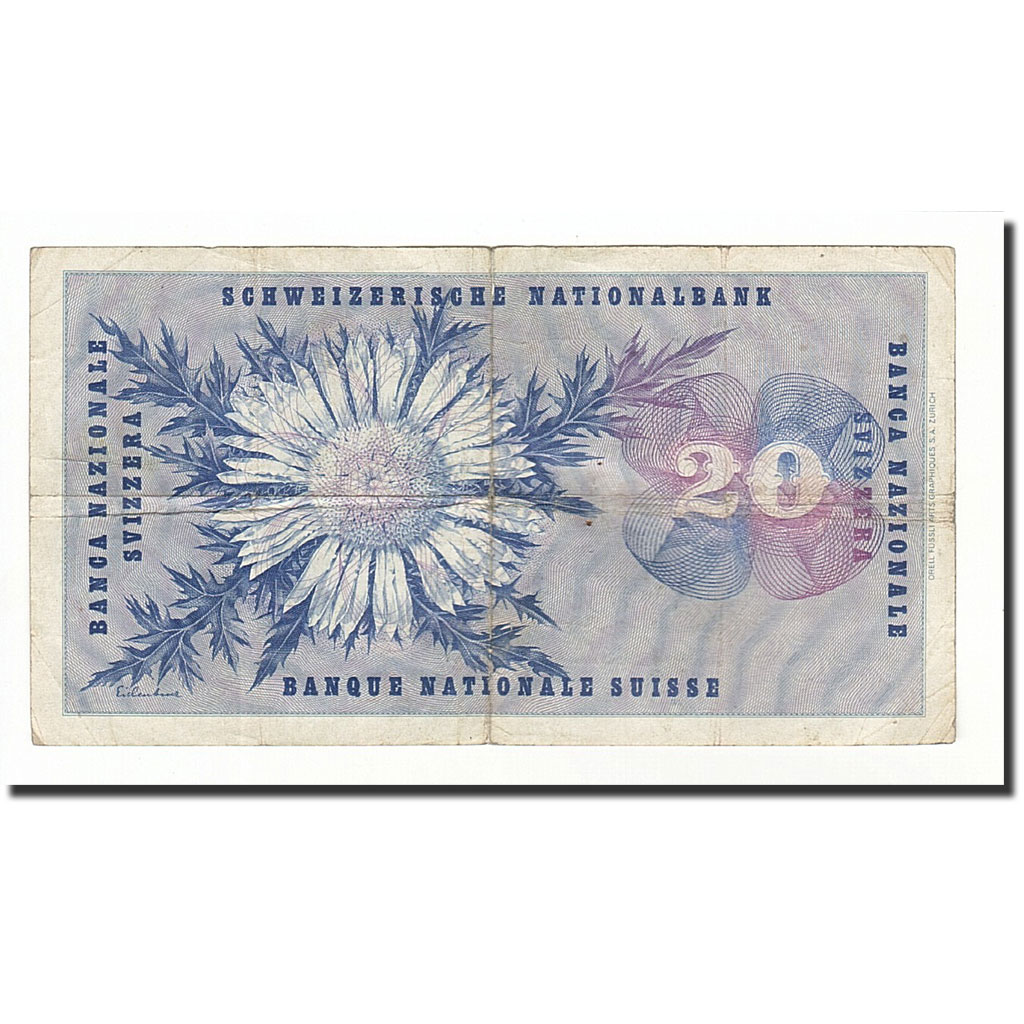 Banknote, Switzerland, 20 Franken, 1954-07-01, KM:46a, VG(8-10)