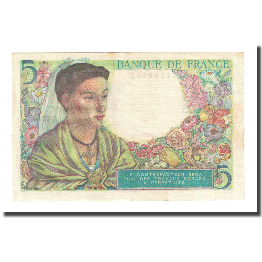 France, 5 Francs, Berger, 1943-11-25, AU(55-58), Fayette:5.4, KM:98a