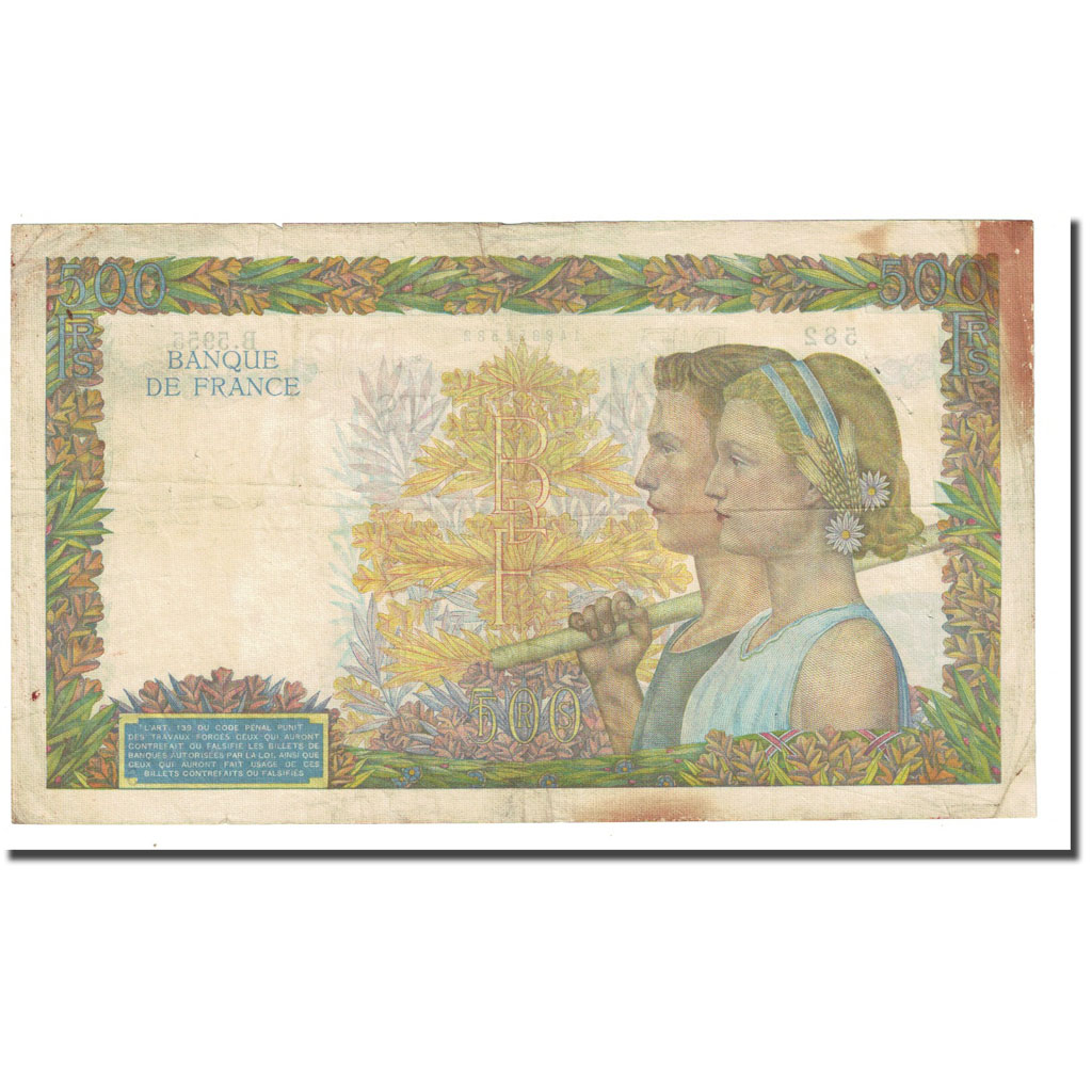 France, 500 Francs, La Paix, 1942-06-20, VF(20-25), Fayette:32.35, KM:95b