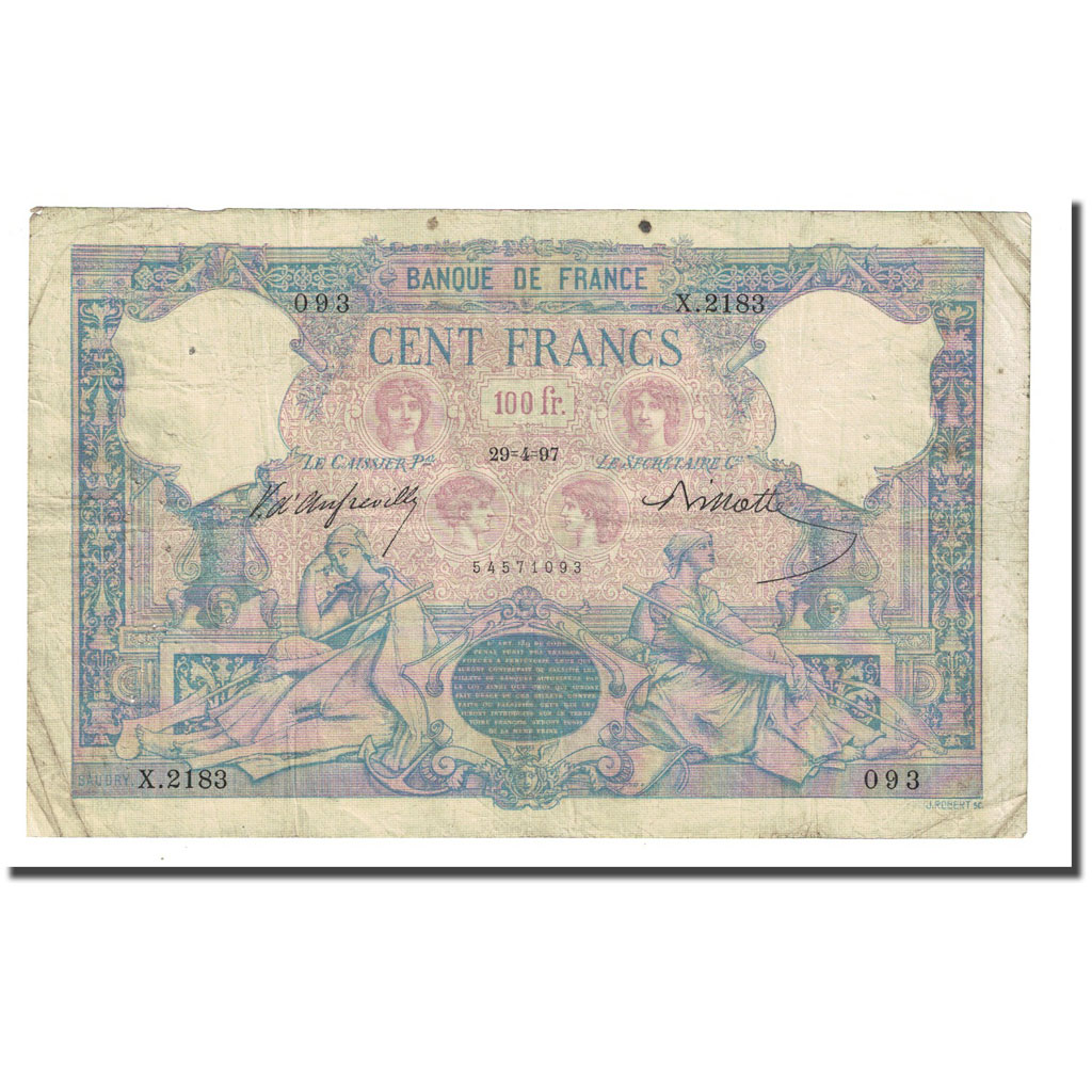 Frankrijk, 100 Francs, Bleu et Rose, 1897-04-29, TB, Fayette:21.10, KM:65b