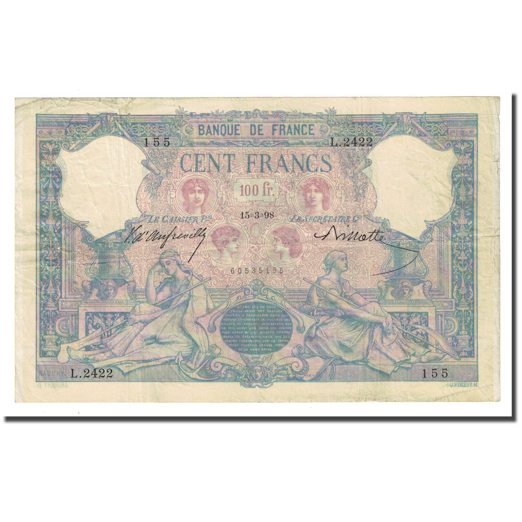 France, 100 Francs, Bleu et Rose, 1898-03-15, EF(40-45), Fayette:21.11, KM:65b