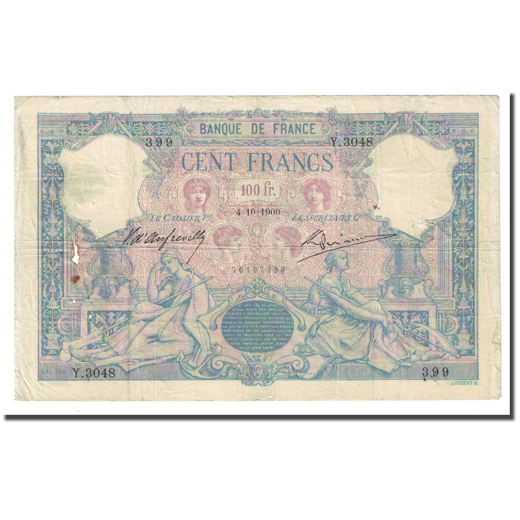 Frankrijk, 100 Francs, Bleu et Rose, 1900-10-04, TB+, Fayette:21.13, KM:65c