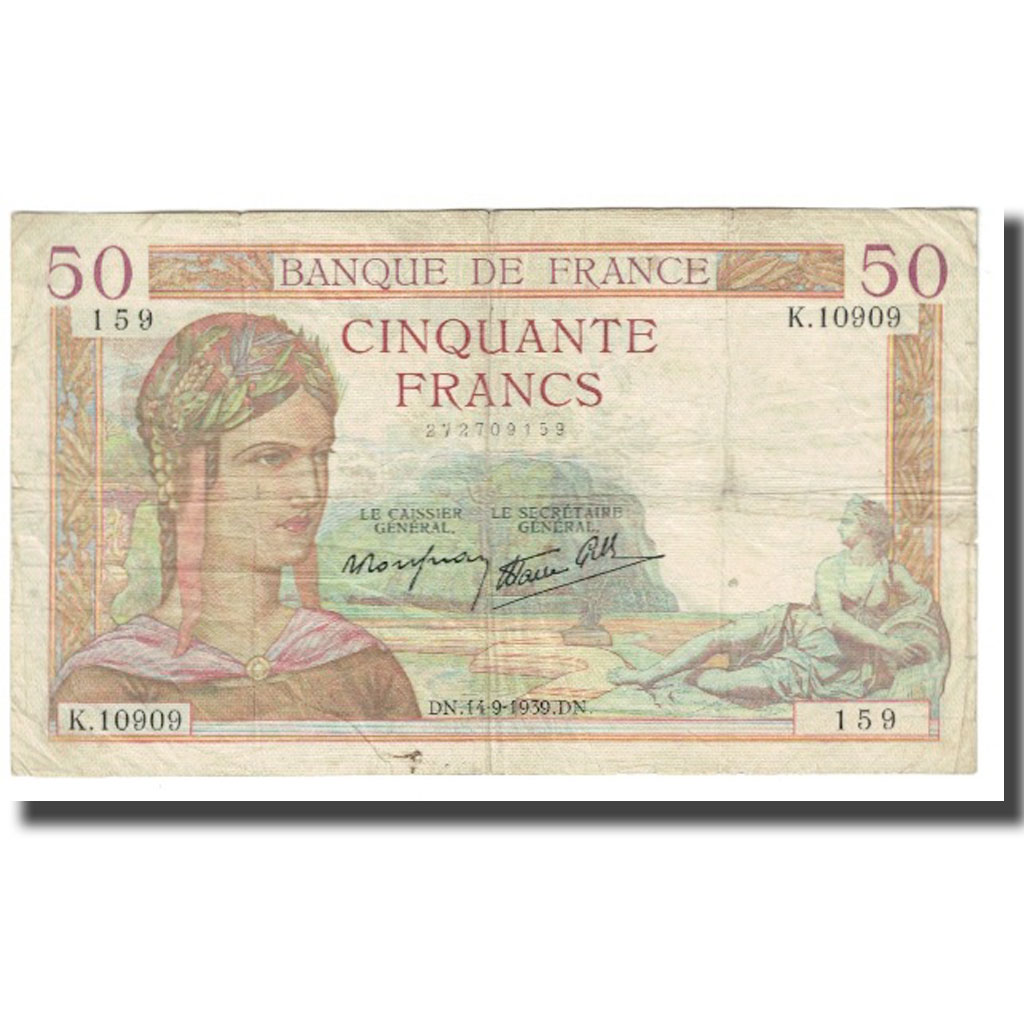 France, 50 Francs, Cérès, 1939, P. Rousseau and R. Favre-Gilly, 1939-09-14