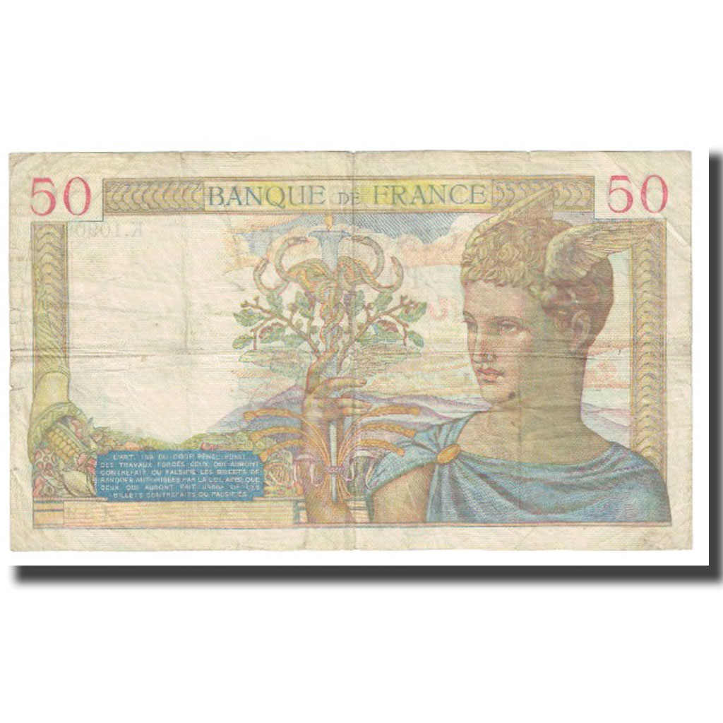 France, 50 Francs, Cérès, 1939, P. Rousseau and R. Favre-Gilly, 1939-09-14