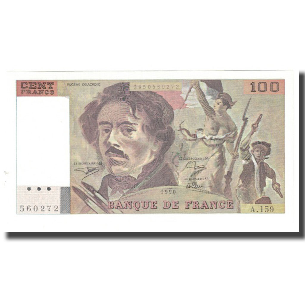 France, 100 Francs, Delacroix, 1990, BRUNEEL, BONARDIN, VIGIER, UNC(65-70)