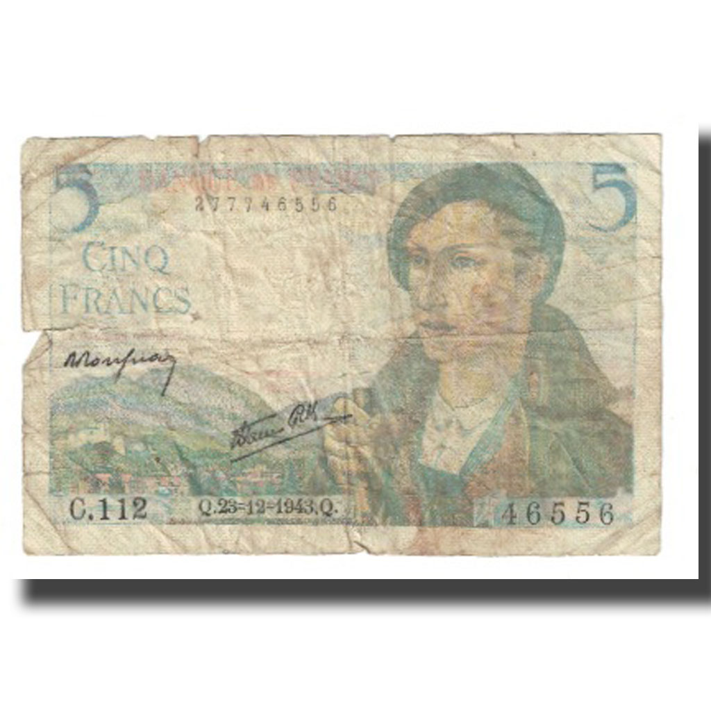 France, 5 Francs, Berger, 1943, P. Rousseau and R. Favre-Gilly, 1943-12-23