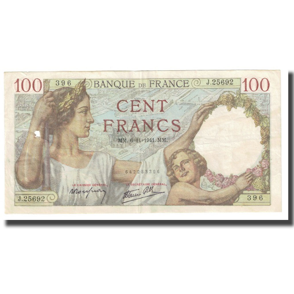 France, 100 Francs, Sully, 1941, P. Rousseau and R. Favre-Gilly, 1941-11-06
