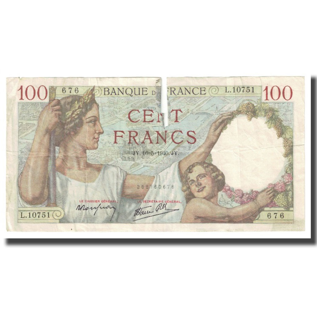 France, 100 Francs, Sully, 1940, P. Rousseau and R. Favre-Gilly, 1940-05-16