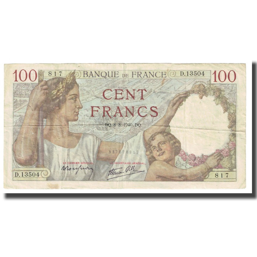 France, 100 Francs, Sully, 1940, P. Rousseau and R. Favre-Gilly, 1940-08-08
