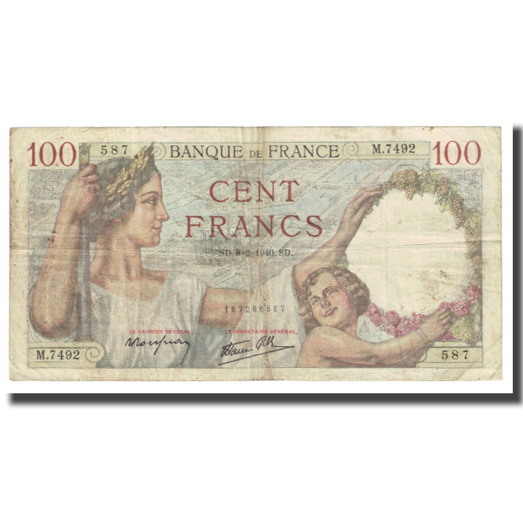 France, 100 Francs, Sully, 1940, P. Rousseau and R. Favre-Gilly, 1940-02-08