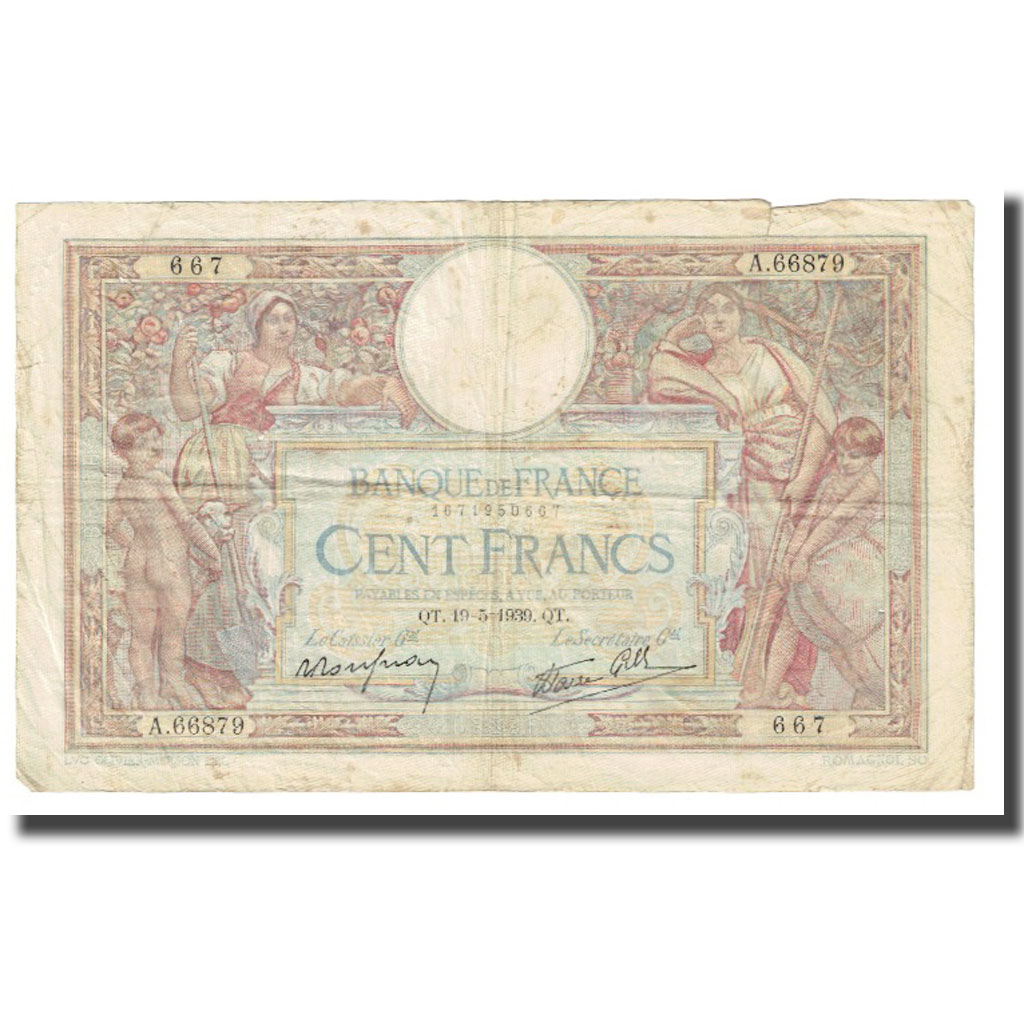 France, 100 Francs, Luc Olivier Merson, 1939, P. Rousseau and R. Favre-Gilly