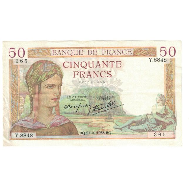 France, 50 Francs, Cérès, 1938, P. Rousseau and R. Favre-Gilly, 1938-10-27