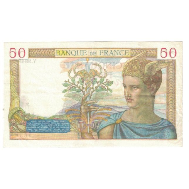 France, 50 Francs, Cérès, 1938, P. Rousseau and R. Favre-Gilly, 1938-10-27