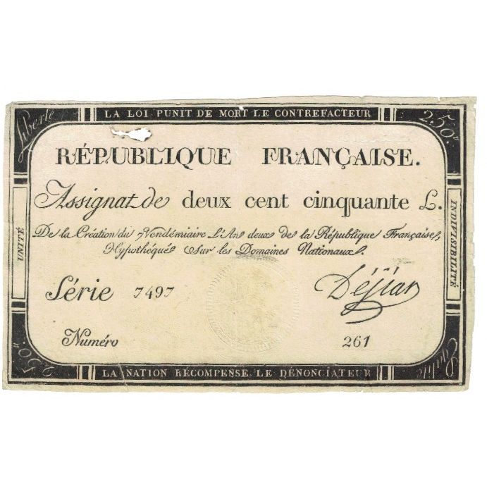 France, 250 Livres, 1793, Say, 1793, EF(40-45), KM:A75