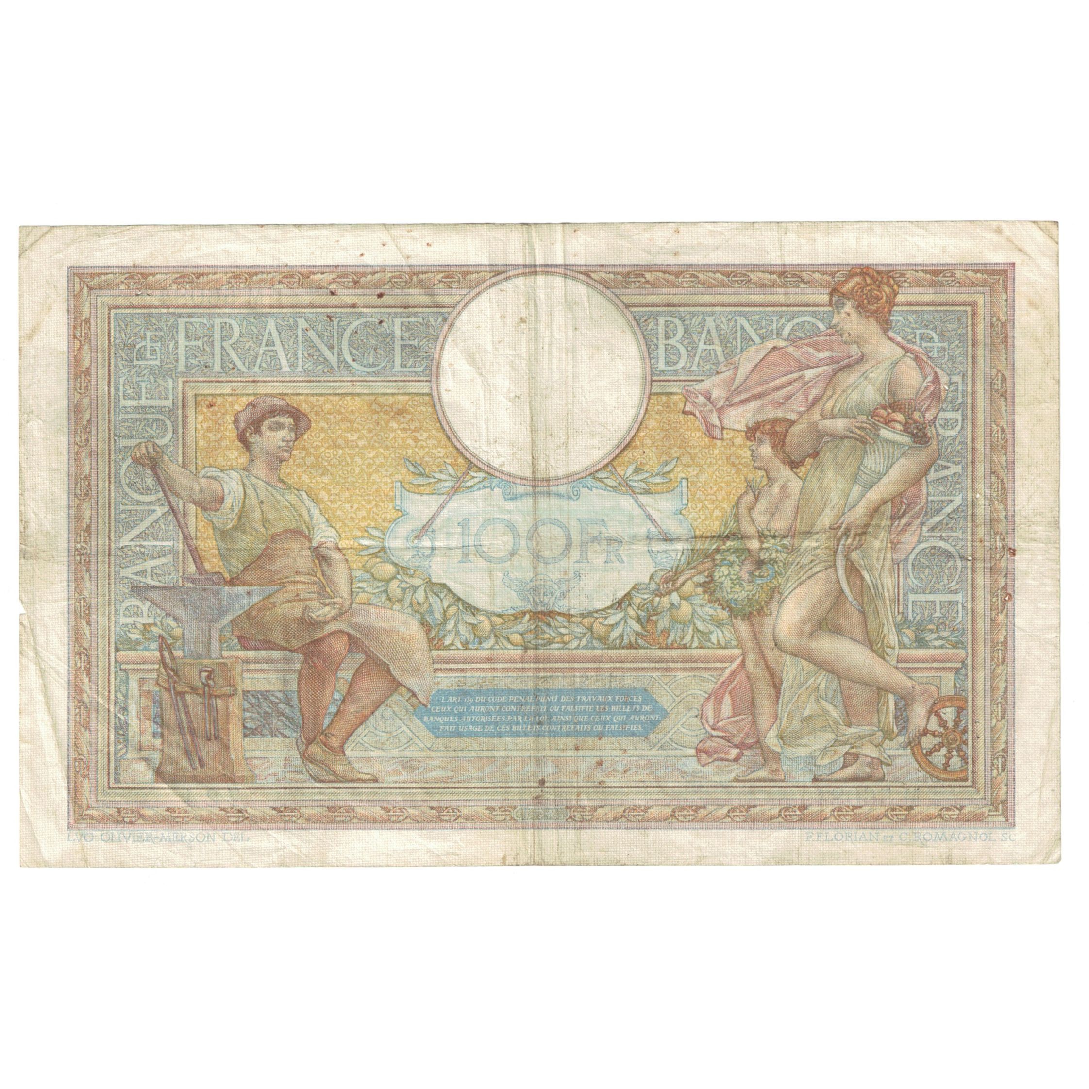 France, 100 Francs, Luc Olivier Merson, 1937, M.56084, VF(30-35), Fayette:VF
